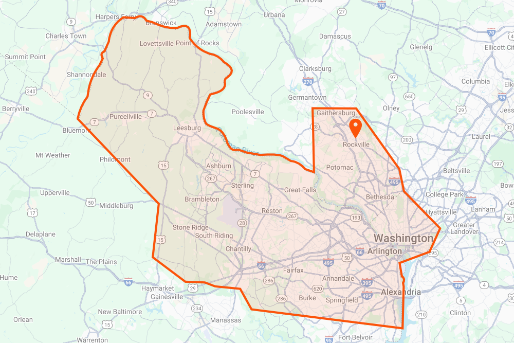 DeHenzel Training Service Area Map Rockville